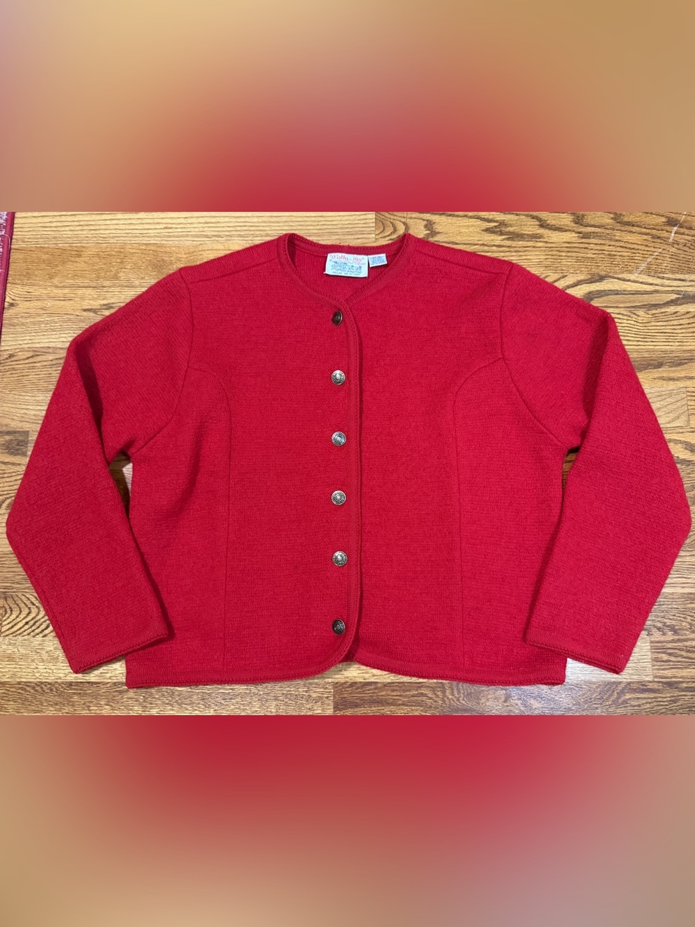 VTG Tally-Ho Red 100% Wool Button Cardigan Sweater Jacket Women's XL Cottagecore